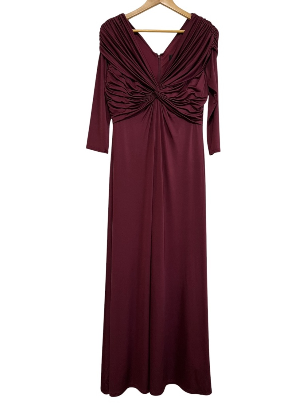 Tadashi Collection V-Neck Ruched Formal Dress Long Sleeve Burgundy Red Medium